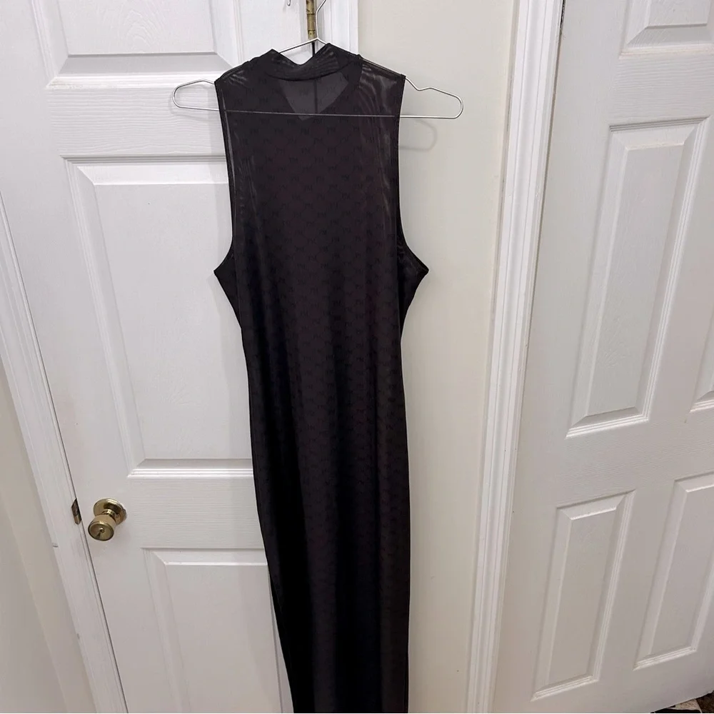 Peppermayo Brown w/ Black Signature Logo Sheer Maxi Sleeveless Dress Size 8